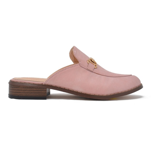 Pink Slip on Flat Mule Loafer W Gold Buckle - Picture 4 of 8